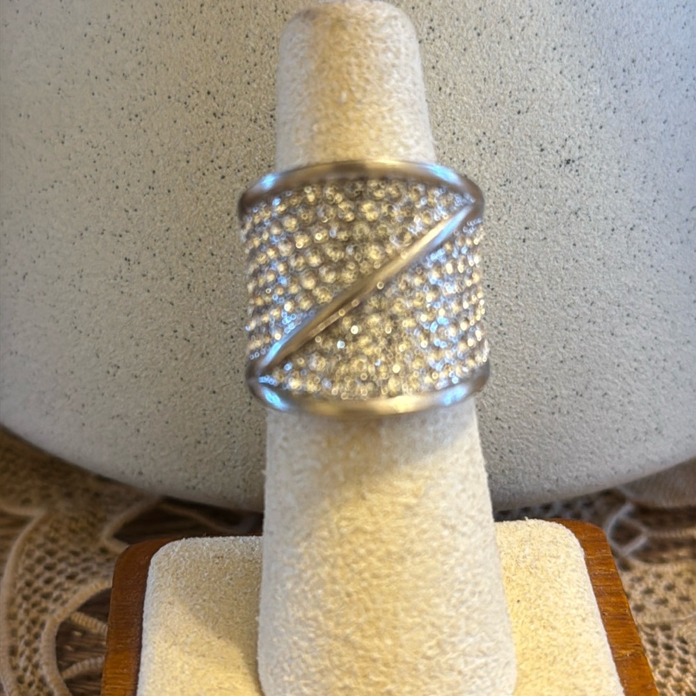 Silver tone multi - CZ pave fashion ring